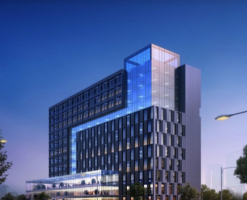 GB Tempered Glass Aluminium Curtain Wall System 0.36mm CAD Untuk Bangunan Tinggi
