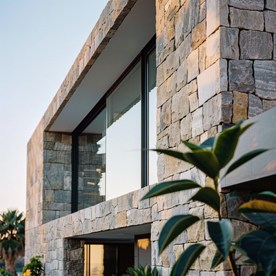 Dinding Tirai Granit Untuk Villa High-End Solusi Luar Ruangan Mewah Dan Langgeng